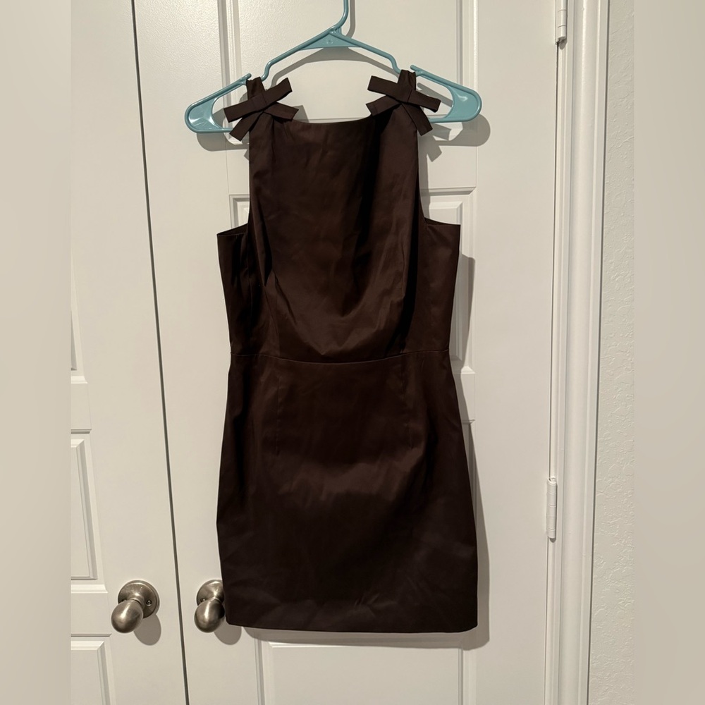 Gianni Bini Chocolate Brown Bow-Shoulder Mini Dress
